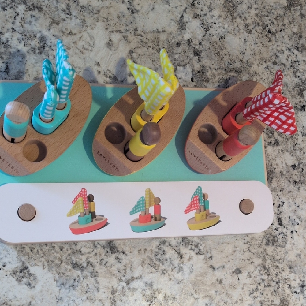 Lovevery Wooden Sailboat Set for Kids - Red, Yellow, Blue